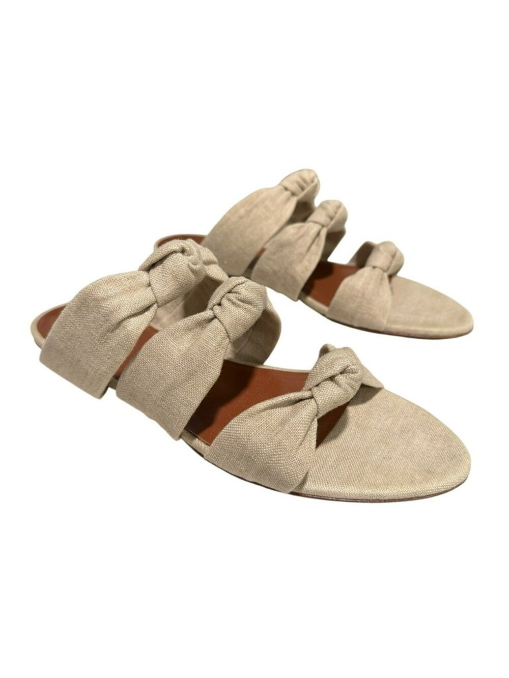 Le Monde Beryl $490 Knot Flat Sandals Beige Linen Size 38 US 8 New